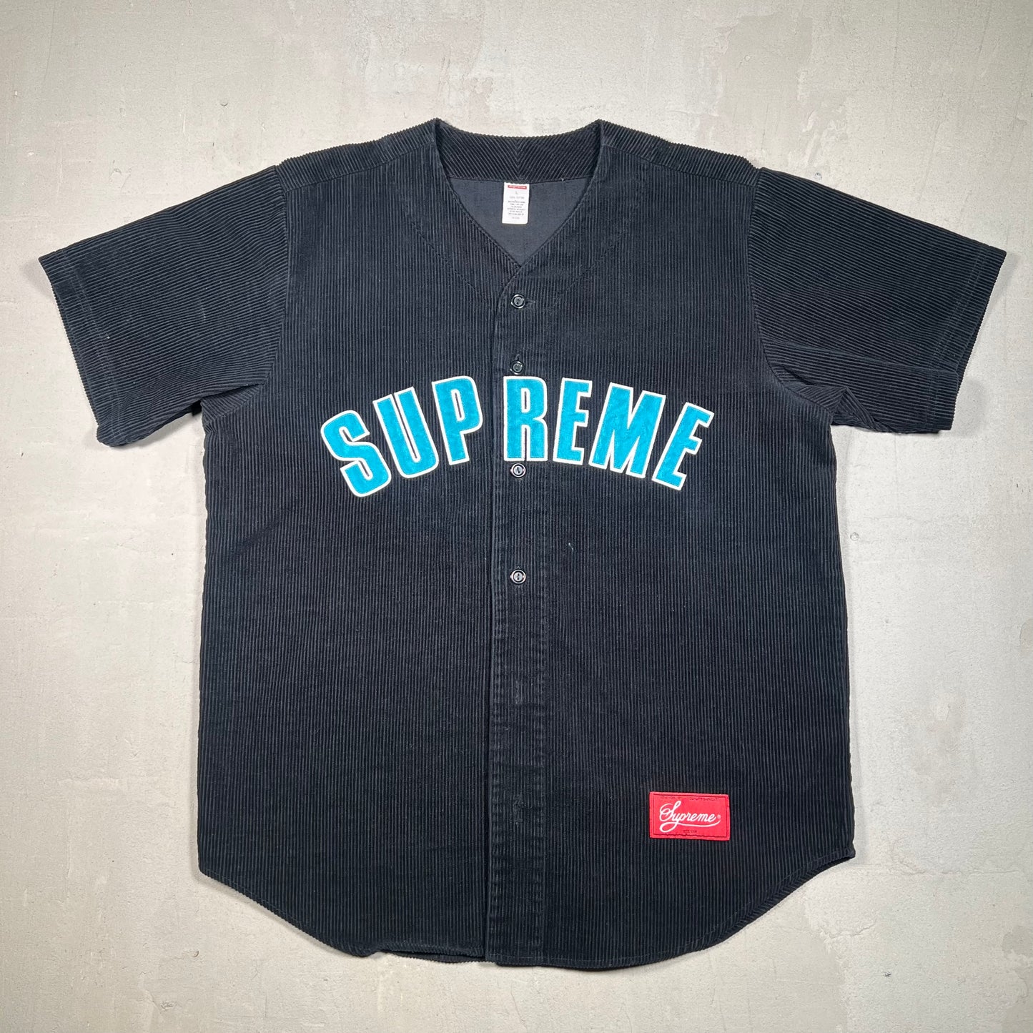 Supreme Coduroy Baseball Jersey Black (2018) Size Large USED x17219