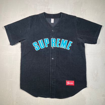 Supreme Coduroy Baseball Jersey Black (2018) Size Large USED x17219