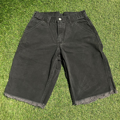 Warren Lotas x Carhartt Black Work Shorts Yellow Back Hit Size 30 USED x13931