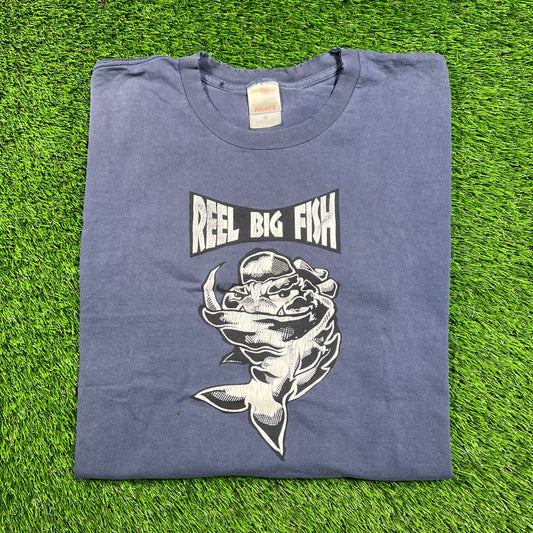 Y2K Reel Big Fish Promo Blue Tee Size Large USED v18315