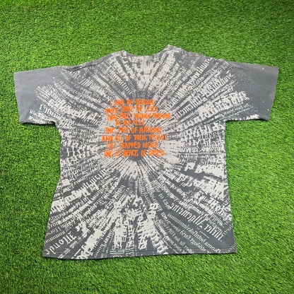 1993 Robert Plant All Over Print Text Black Tee Size Large USED v18352