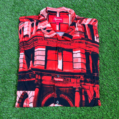 Supreme Bowery Rayon 2021 Red Button Up Shirt Size Large USED x14354