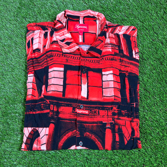 Supreme Bowery Rayon 2021 Red Button Up Shirt Size Large USED x14354