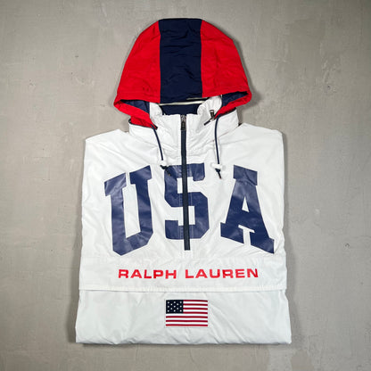 Y2K Polo Ralph Lauren "USA" White Anorak Jacket SIze Medium USED v19032