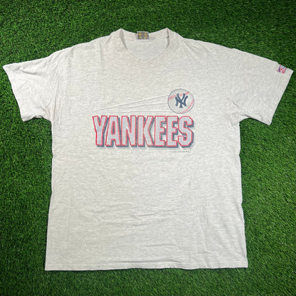 1997 New York Yankees Spellout Grey Tee Size XL USED v18471