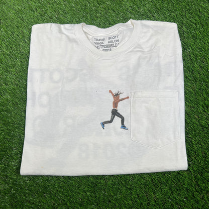 2018 Travis Scott Virgil Abloh Action Figure White Pocket Tee Size Large USED x14588