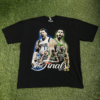 Dallas vs Boston NBA Finals 2024 Rap Style Black Tee Size XL USED v16405