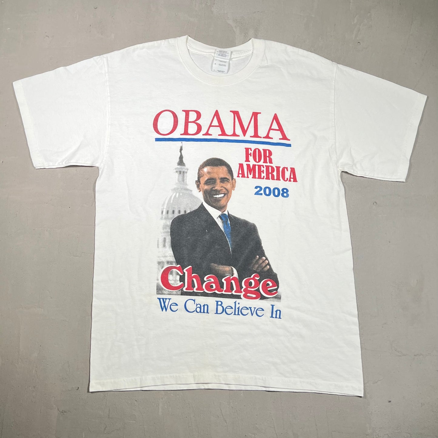 2008 Obama Change Believe In White Tee Size Large USED v19321