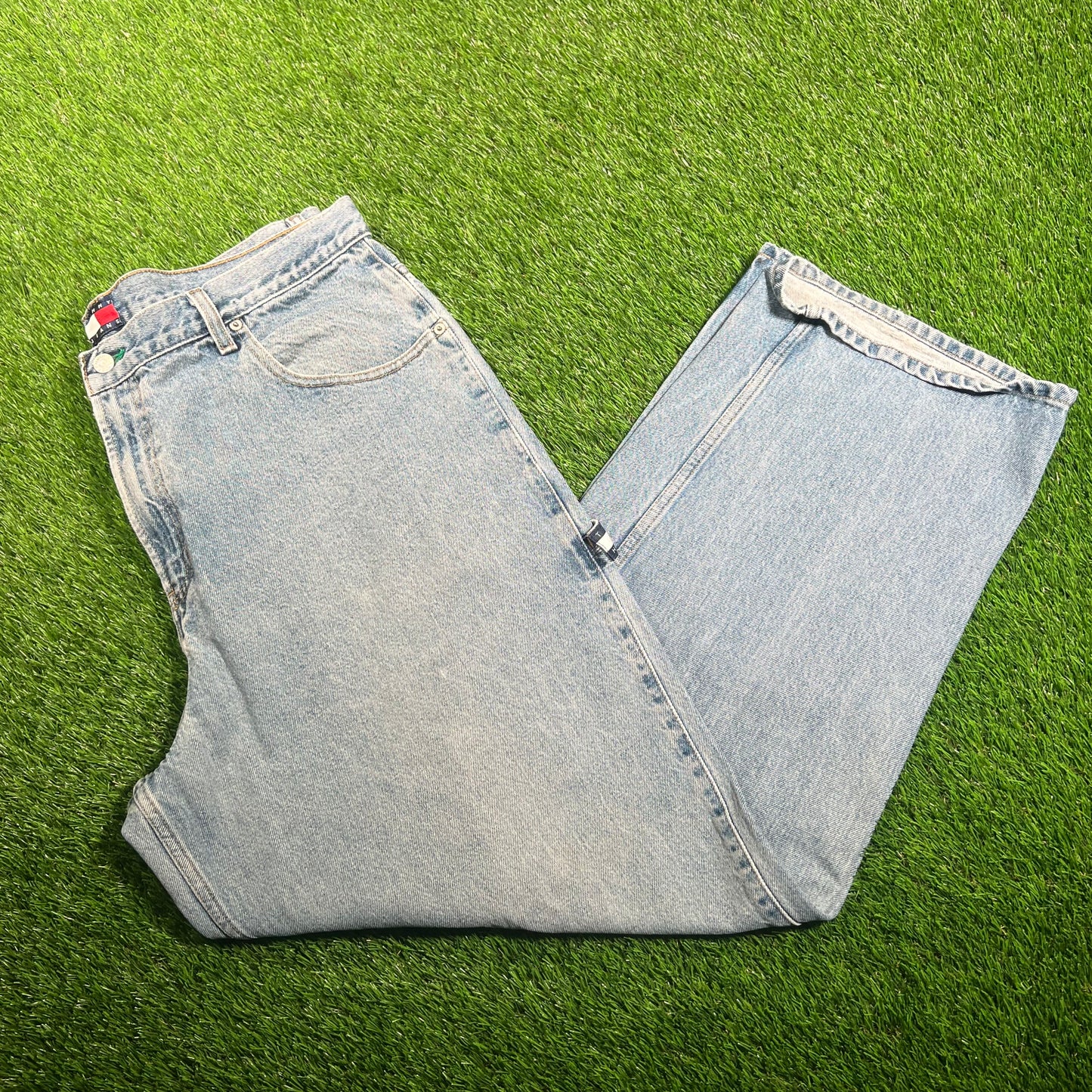 1990s Tommy Hilfiger Blue Jeans Hammer Loop Size 40x32 USED v18064