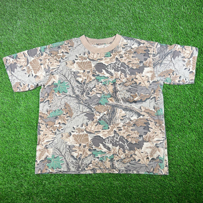 1990s Real Tree Camo Ringer Tee Size Large USED v17883