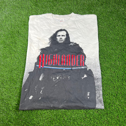 1990s Highlander White AOP Tee Size XL USED v16659