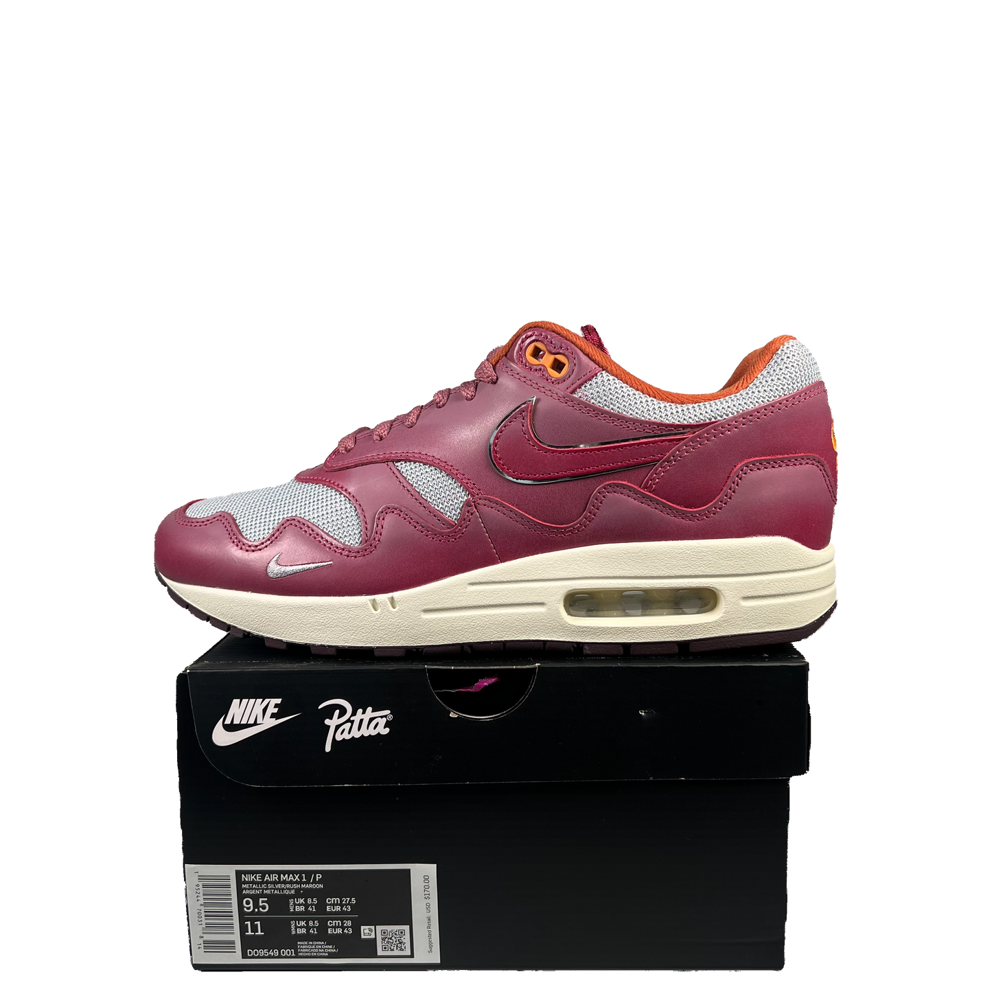 Nike Air Max 1 Patta Waves Rush Maroon (2021) Size 9.5 NEW s19921