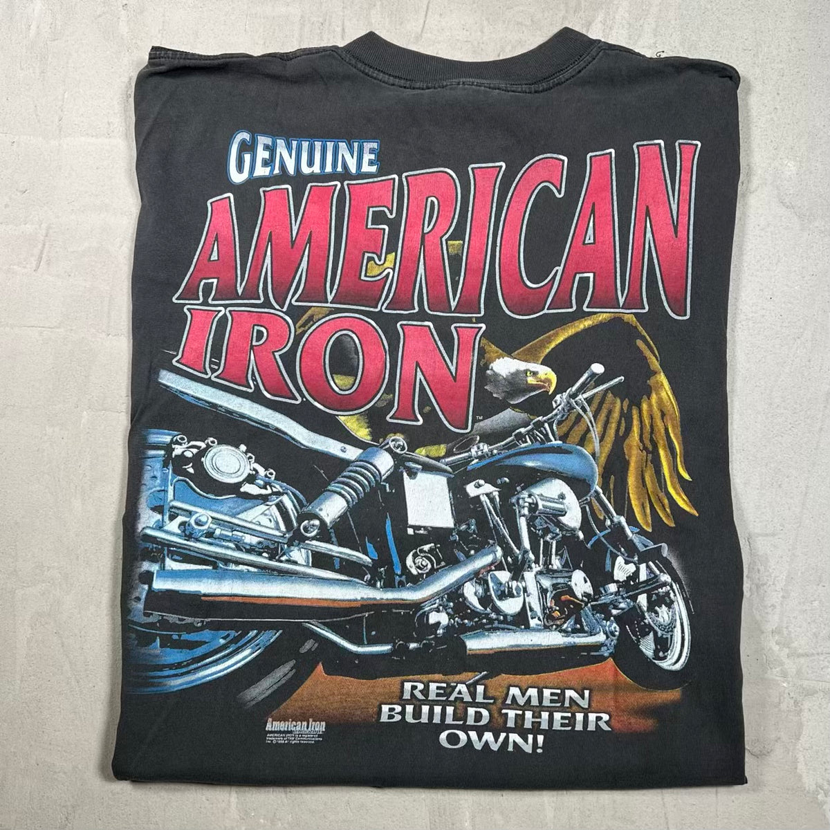 1998 Amerian Iron Finest Motorcycle Washed Black Tee Size Large USED v20053