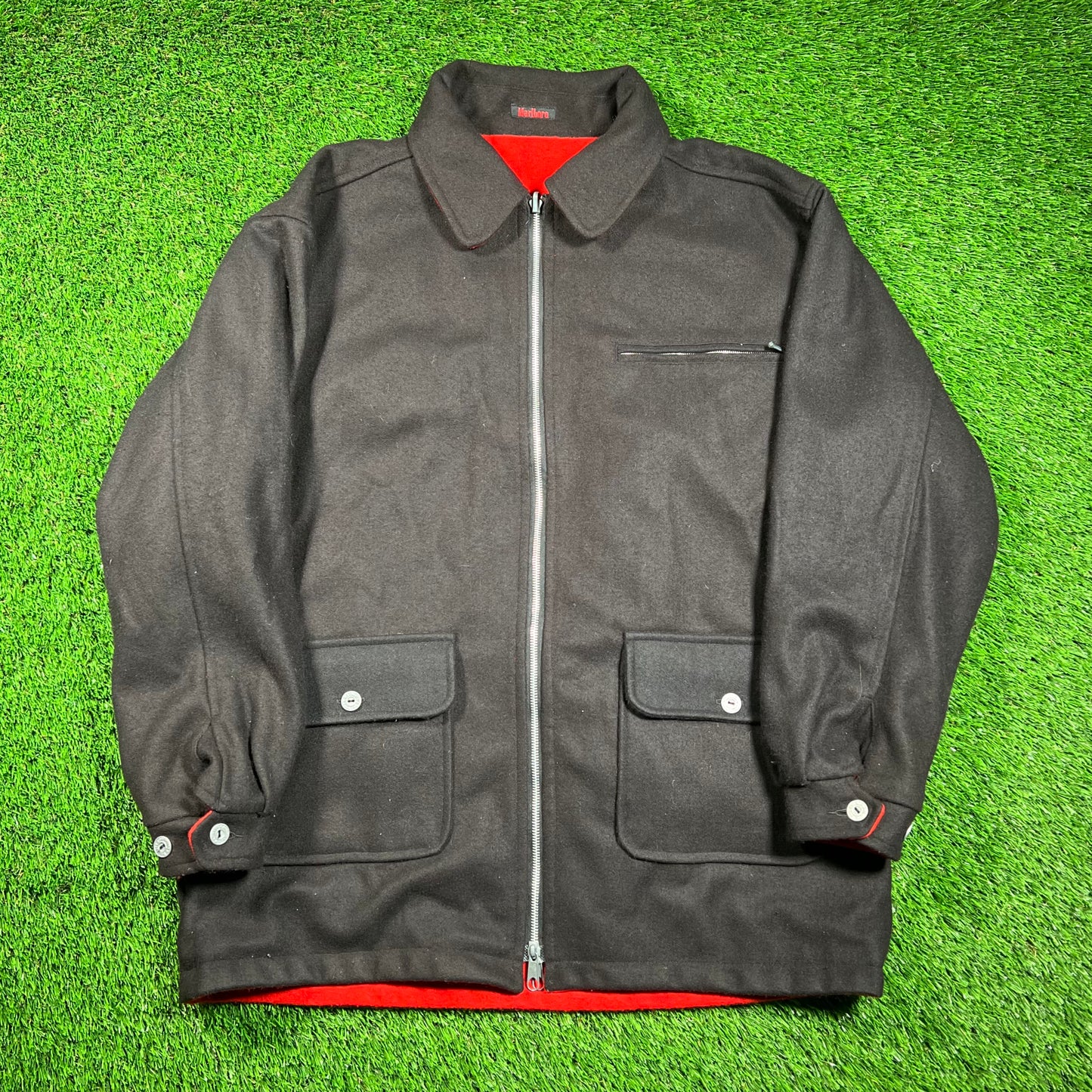1990s Marlboro Reversible Red/Black Wool Jacket Size Large USED v18570