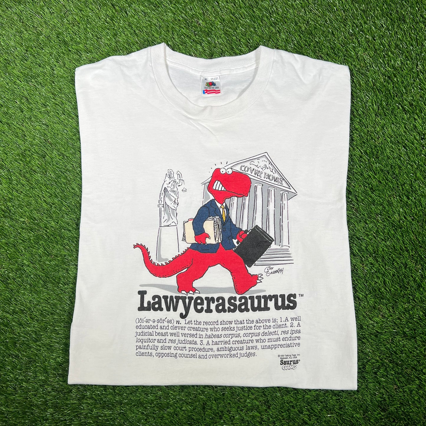 1990 Lawyerasaurus White Humor Tee Size XL USED v17336