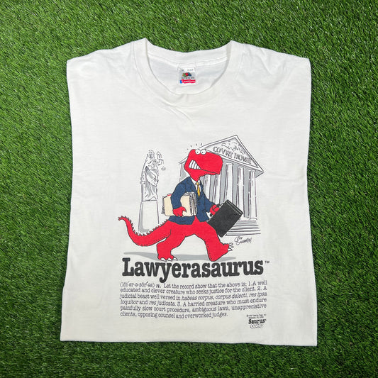 1990 Lawyerasaurus White Humor Tee Size XL USED v17336