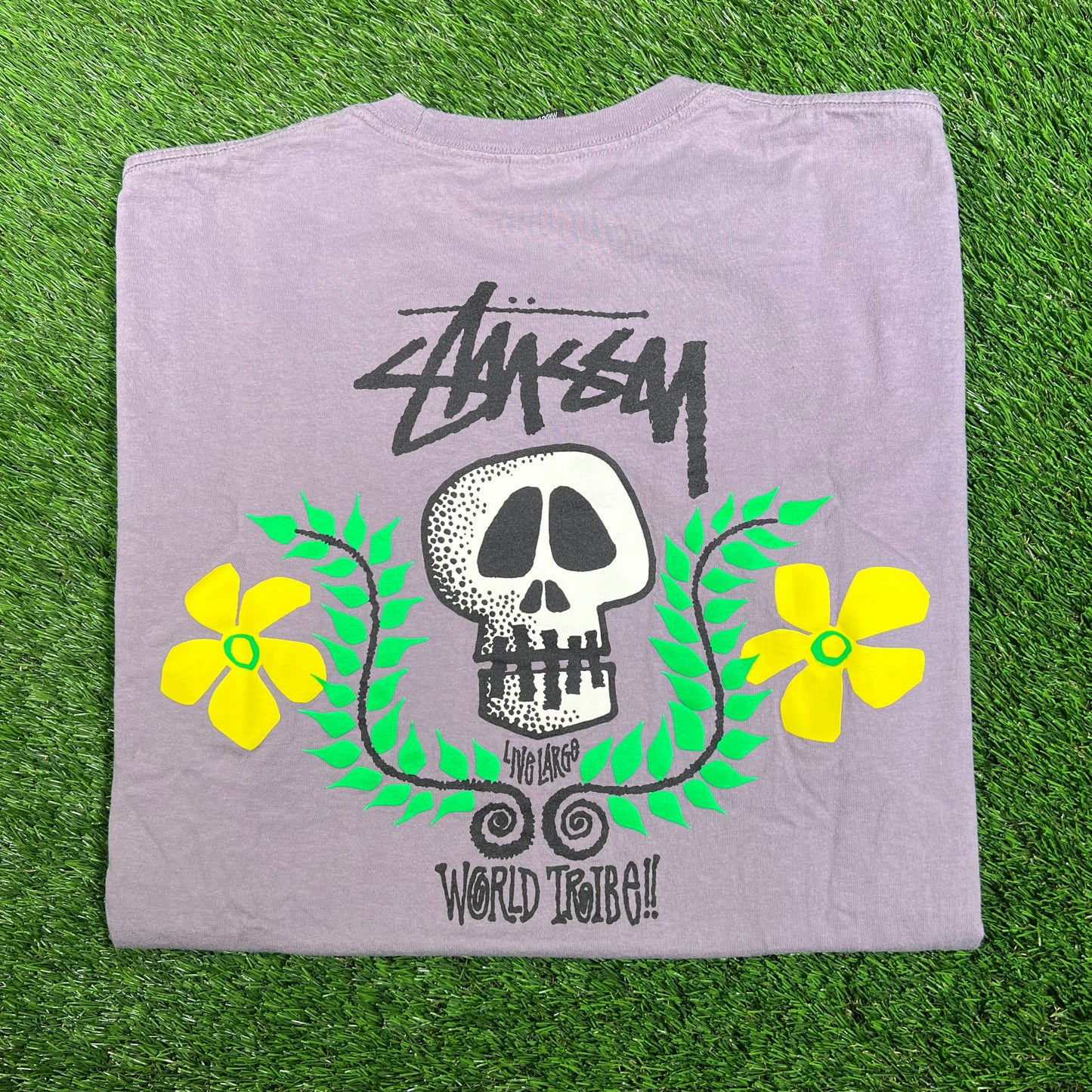Stussy World Tribe Purple Skeleton Tee Size XL USED x15784