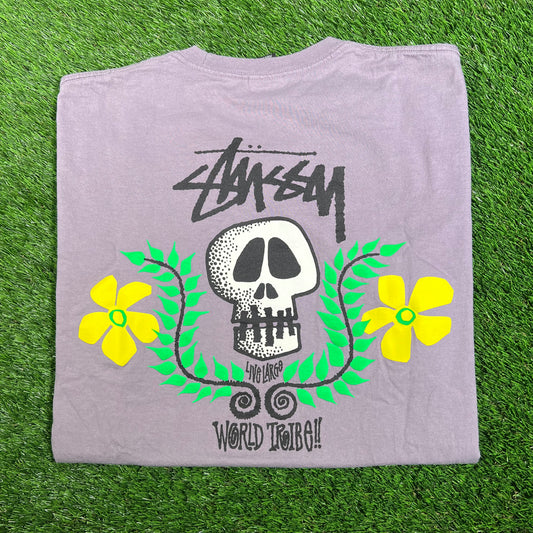 Stussy World Tribe Purple Skeleton Tee Size XL USED x15784