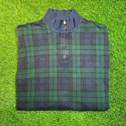 1990s Ralph Lauren Polo Golf Green Plaid Half Zip Crewneck Size Large USED v18882