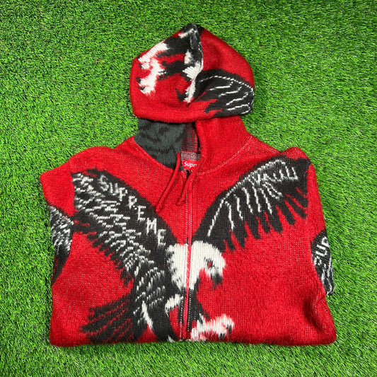 Supreme Eagle (2016) Red Zip Up Sweater Hoodie Size Small USED x16310