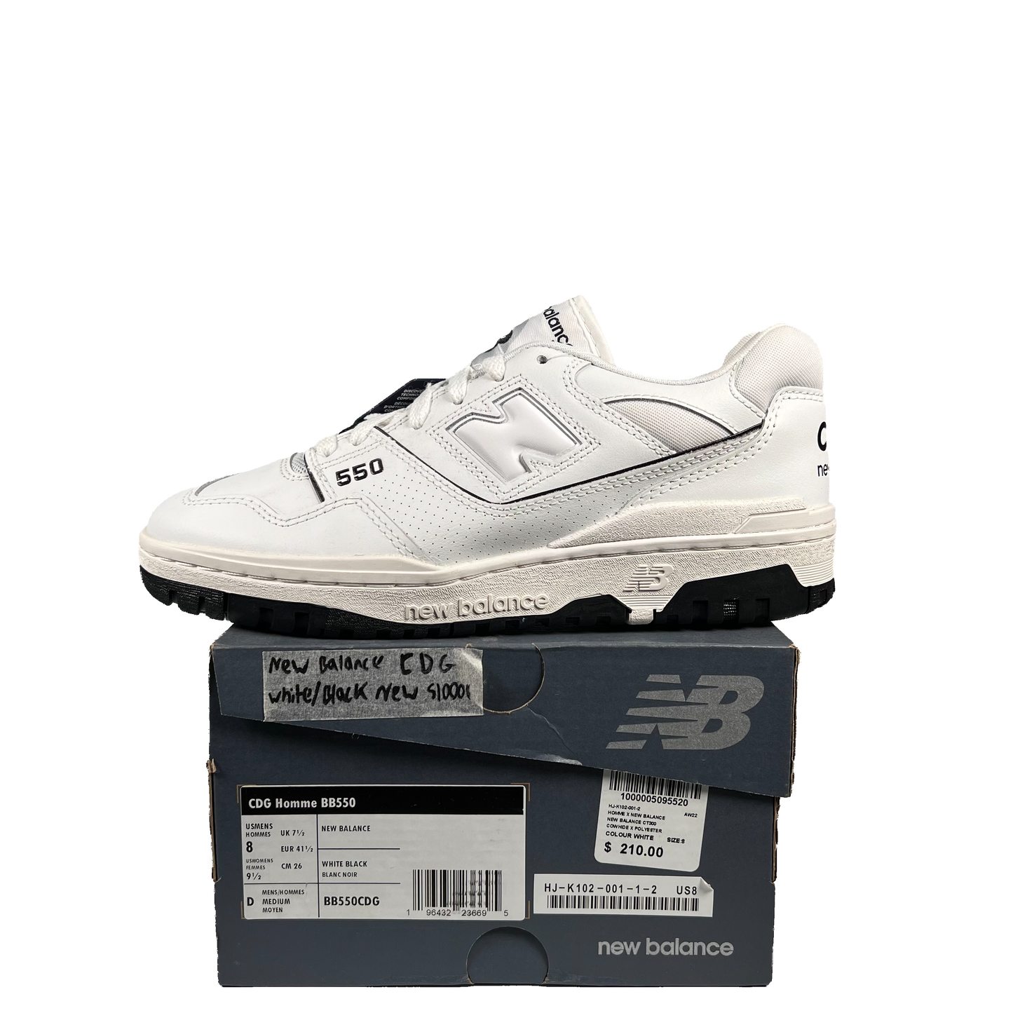 New Balance 550 CDG White/Black Size 8 NEW s10000