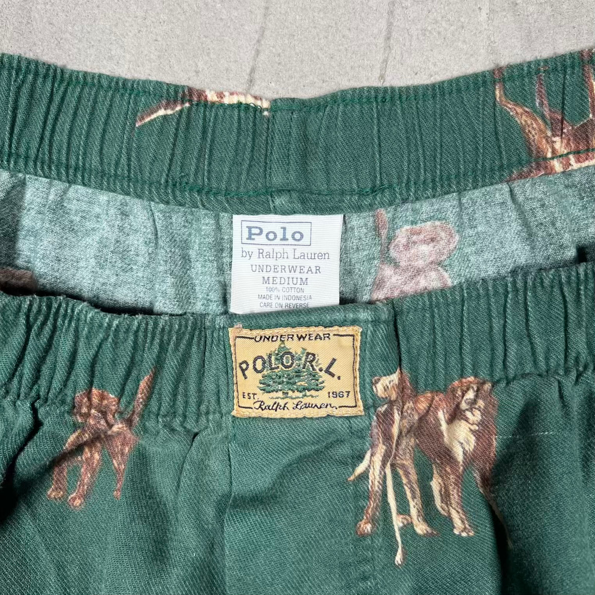 Y2K Polo Ralph Lauren Dog AOP Underwear Green Pants Size Medium USED v20324