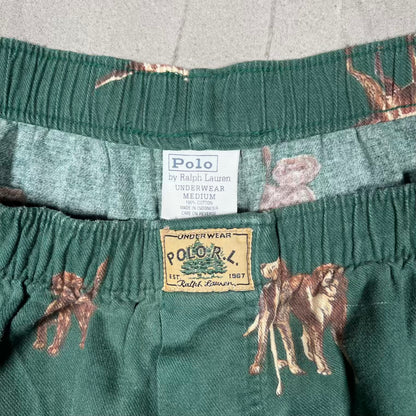 Y2K Polo Ralph Lauren Dog AOP Underwear Green Pants Size Medium USED v20324