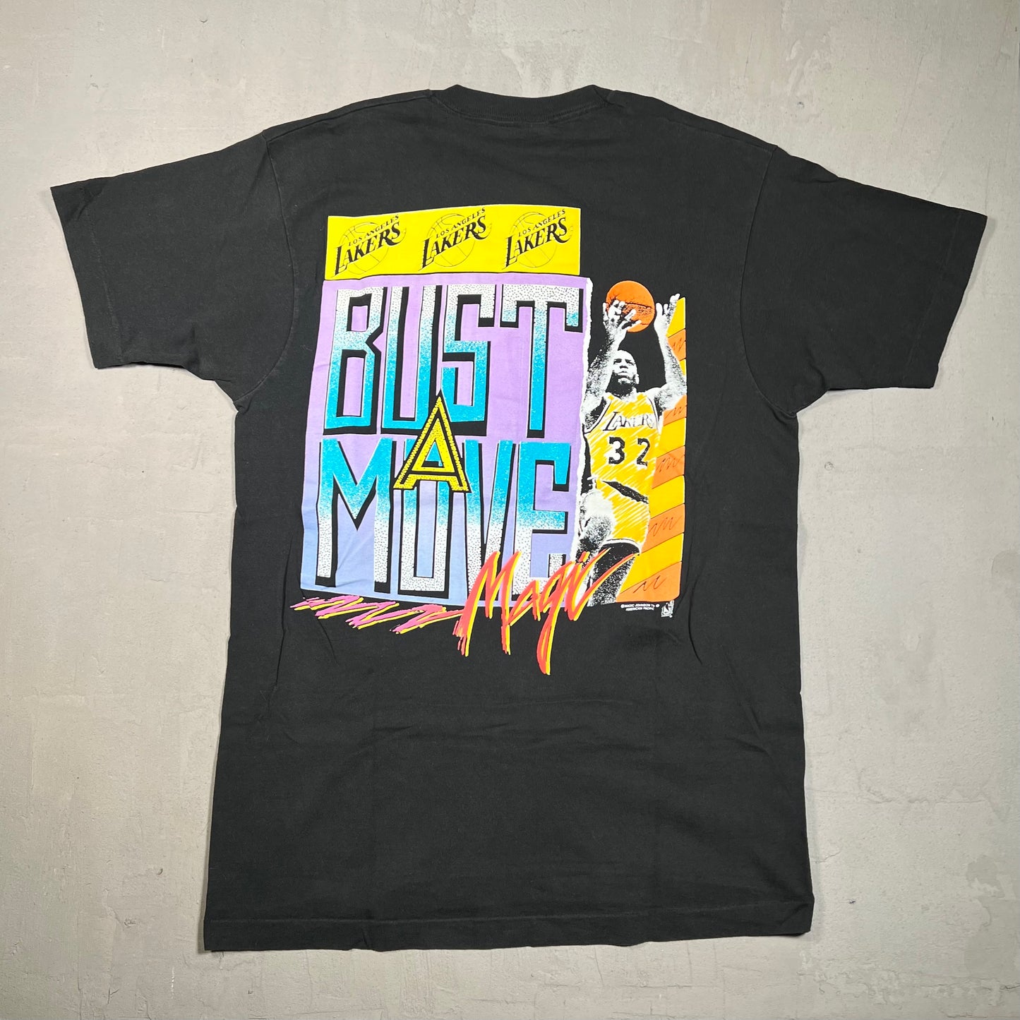 1990s Bust A Move Magic Johnson Tag Rap Style Black Tee Size XL USED v10944