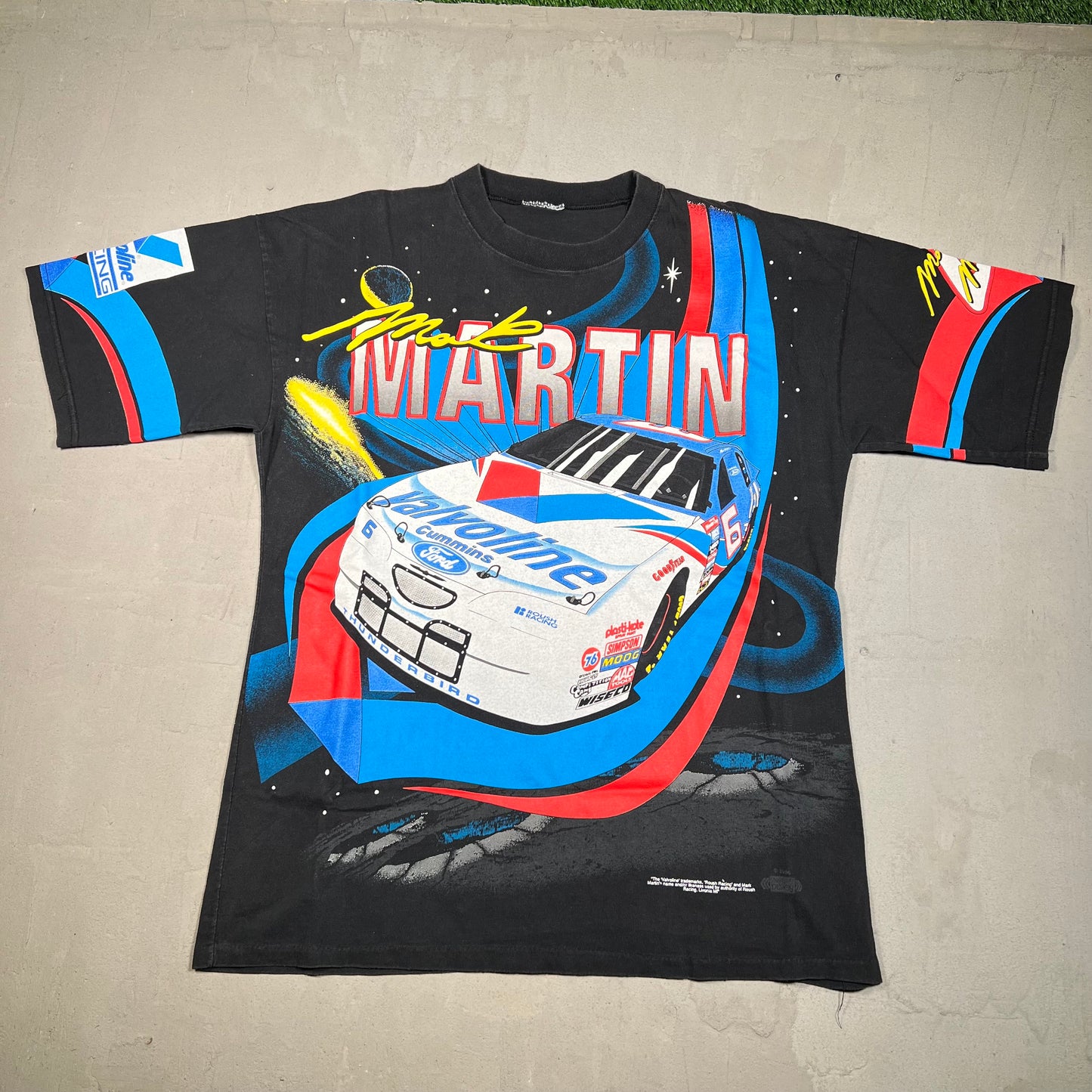 1996 Mark Martin Valoline Black Racing Nascar Tee Size XL USED v17809
