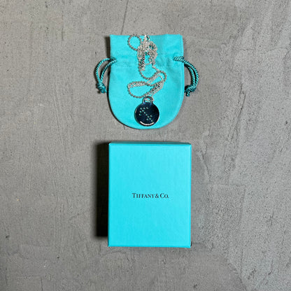 Tiffany & Co Round Tag Zodiac Sagittarius Silver Pendant Necklace USED x17638