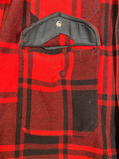 1960s Pendleton Red/Black Plaid Button Up Wool Button Up Size Large USED v18205