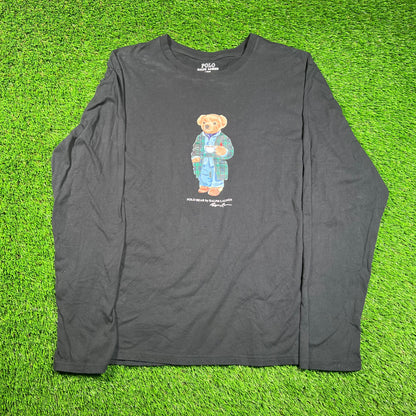 Polo Ralph Lauren Black Polo Bear Longsleeve "Lounge" Size Large USED v18542