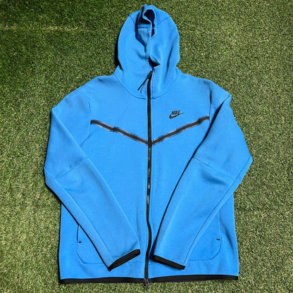 Nike Tech Blue Zip Up Hoodie Size Medium USED v16477