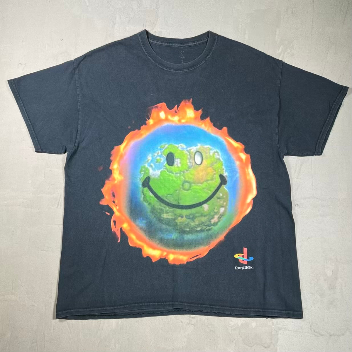 Cactus Jack Playstation Fortnite Black Smiley Tee Size Large USED x18406