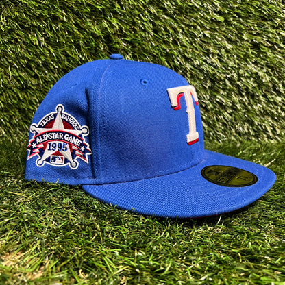 New Era Texas Rangers All Star Game '95 Patch Blue Hat Size 7 5/8 USED v16166