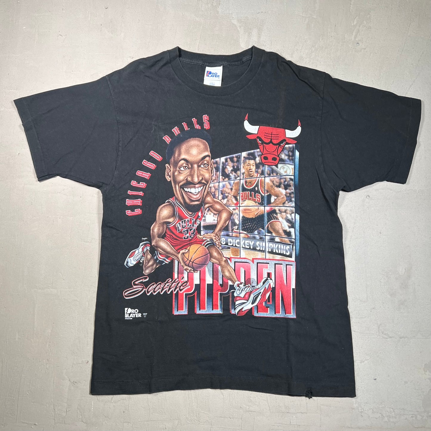 Scottie Pippen 1990s Caricature Pro Player Tee Size Large USED v5970