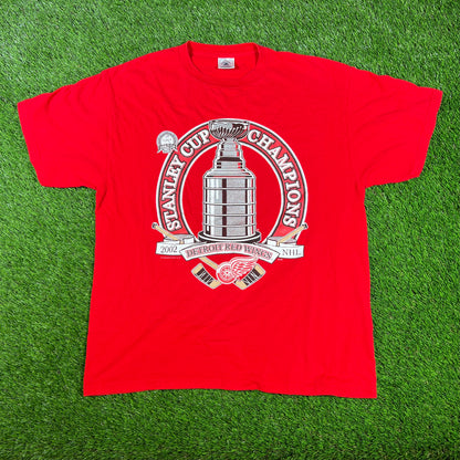 2001 Red Wings Stanley Cup Champs Red Tee Size Large USED v16673