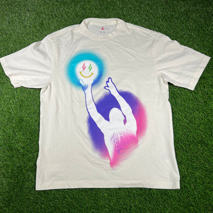 Jordan J Balvin Purple Jumpman White Tee Size Medium USED x14662
