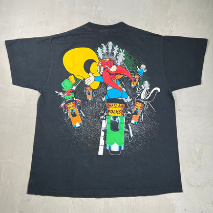 1993 Looney Tunes Biker Crew AOP Black Tee Size XL USED v20195
