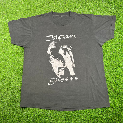 1980s Japan Ghosts Face Black Tee Size Large USED v17965