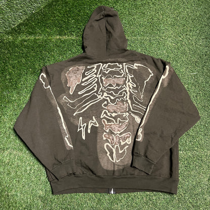 Travis Scott Fragment Skeleton Graffiti Full ZIp Brown Hoodie Size XL USED x13823
