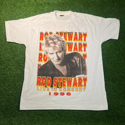 1996 Rod Stewart "Live In Concert" White Tour Tee Size XL USED v18831