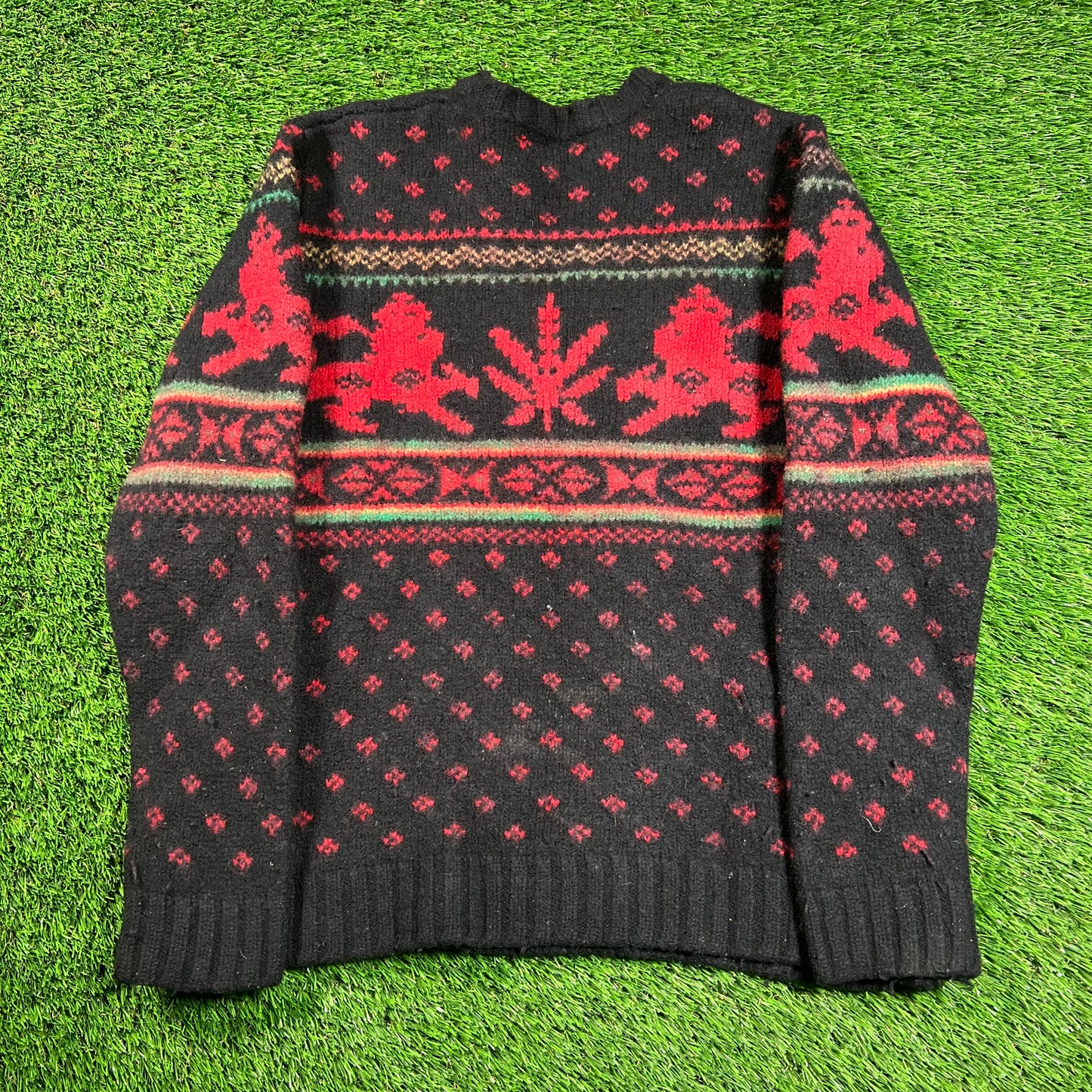 Supreme Black Lion Of Judah Weed Leaf Sweater Size Medium USED x16233