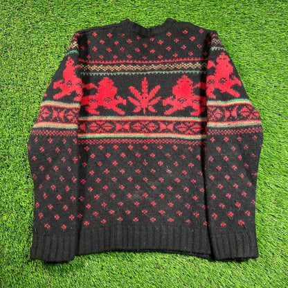 Supreme Black Lion Of Judah Weed Leaf Sweater Size Medium USED x16233