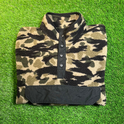 Carhartt Sherpa Fleece Green Camo Crewneck Size Large USED v18884