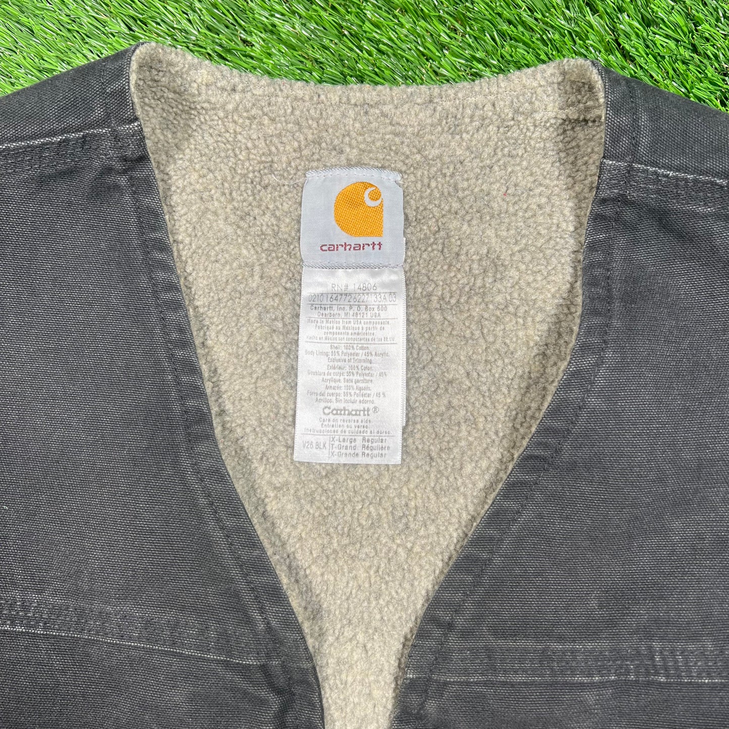 Y2K Carhartt Black Washed Duck Sherpa Lined Vest Size XL USED v17548