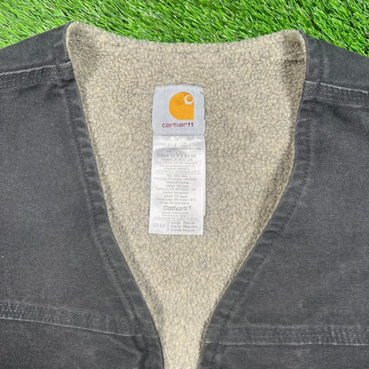 Y2K Carhartt Black Washed Duck Sherpa Lined Vest Size XL USED v17548