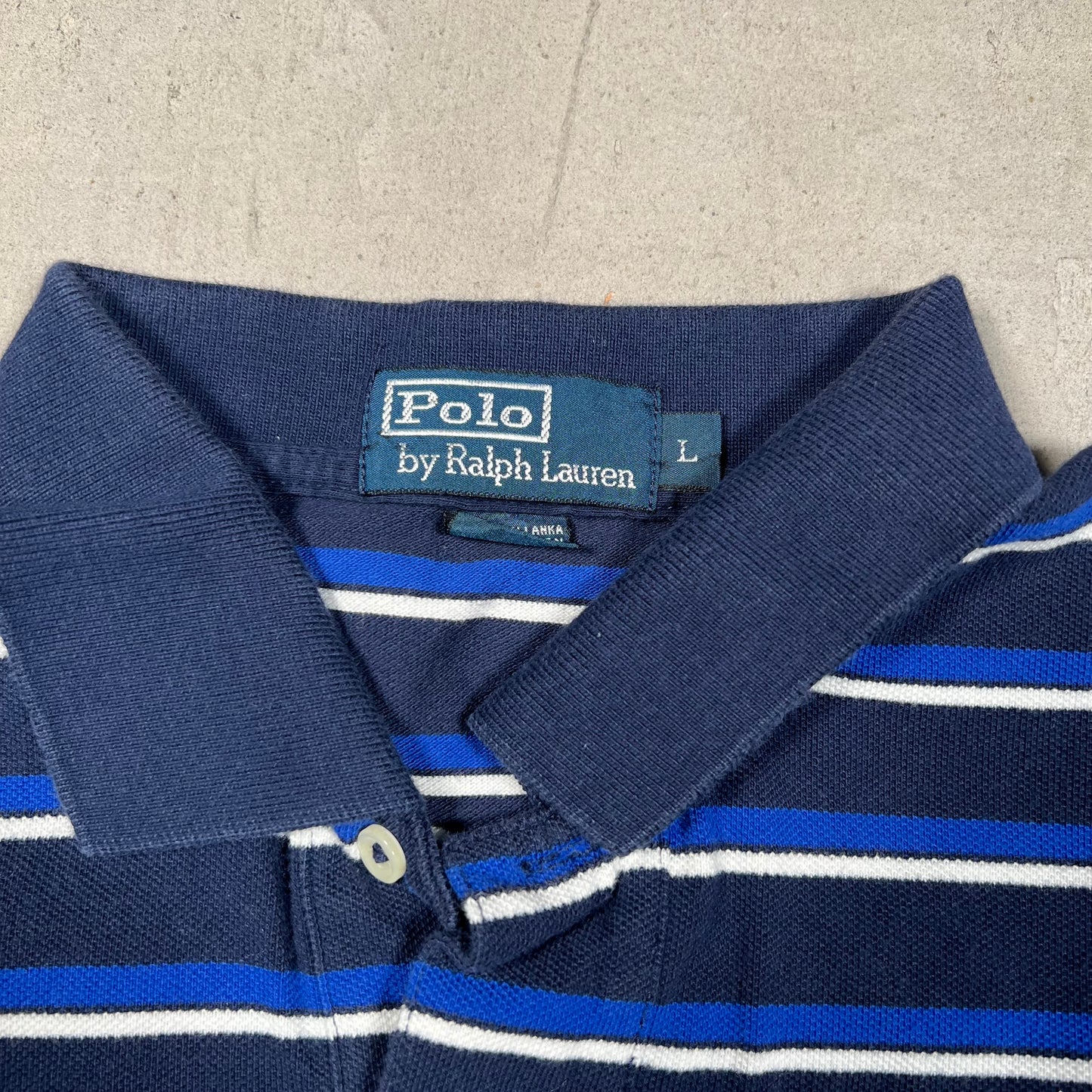 Y2K Polo Ralph Lauren Navy Striped Short Sleeve Polo Size Large USED v19353