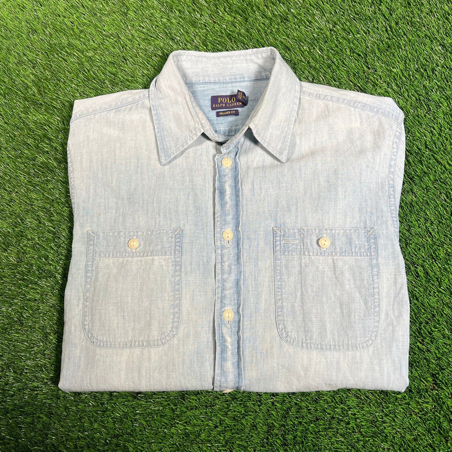 Polo Ralph Lauren Purple Label Blue Button Up Shirt Size Medium USED v18123