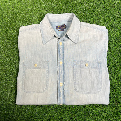 Polo Ralph Lauren Purple Label Blue Button Up Shirt Size Medium USED v18123